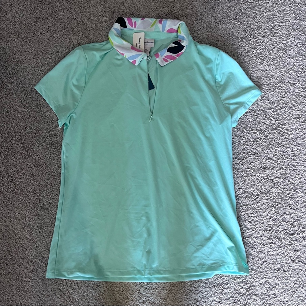 NWT Tommy Bahama Light Green Polo with Patterned Collar - Picture 2 of 5